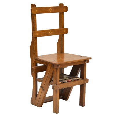 Lot 330 - Set of metamorphic oak library steps / chair