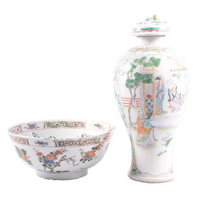 Lot 29 - Chinese famille verte vase, and a polychrome bowl