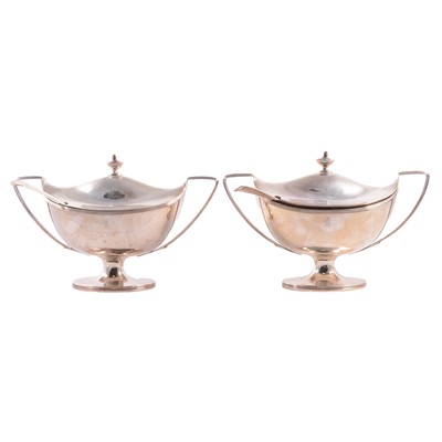 Lot 315 - Pair of George III silver pedestal tureens and covers, with associated ladles