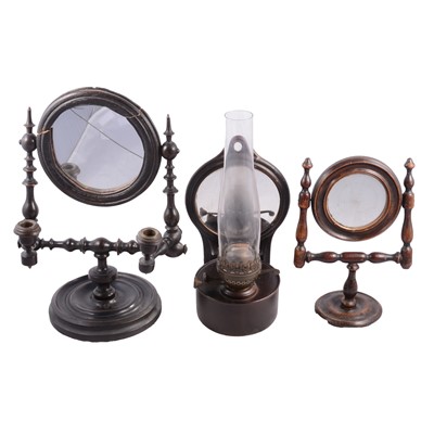 Lot 118 - Two 19th century table mirrors, and a wall-mounted oil lamp