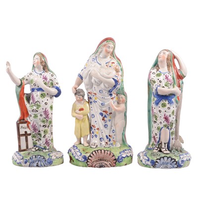 Lot 39 - Three matched Staffordshire pearlware figures, Faith, Hope and Charity