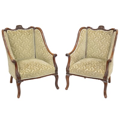 Lot 490 - Pair of Edwardian stained walnut salon chairs