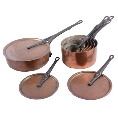 Lot 198 - Set of pans and covers, stamped Leclerc