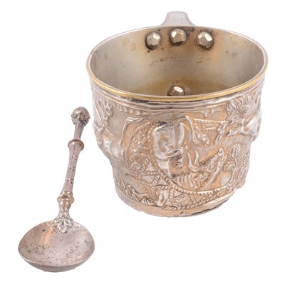 Lot 242 - White metal cup, copy of a Mycenaean vessel; and a Continental spoon