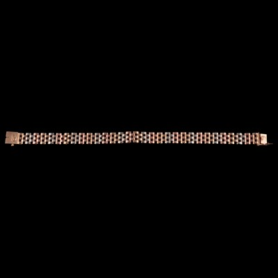 Lot 228 - A 9 carat tri-colour gold three bar gate link bracelet.