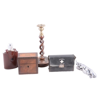 Lot 187 - A box of collectables including a Jaguar chromed car mascot