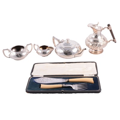 Lot 193 - Large silver plated tray, part tea set, cased fish cutlery, etc