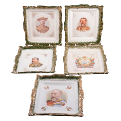 Lot 31 - Fifteen Staffordshire pottery lustre plaques, printed with Royal Commemoratives and other figures