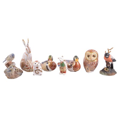 Lot 80 - Six Royal Crown Derby paperweights and two bird figurines