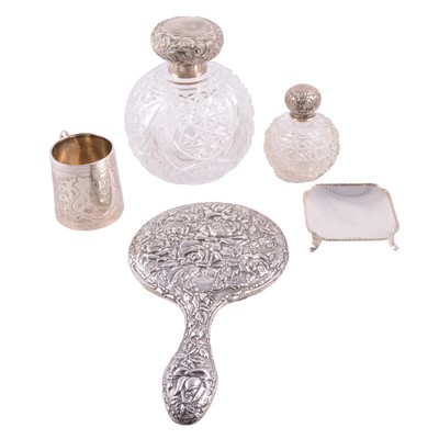 Lot 254 - Silver mounted large cut-glass cent bottle, another scent bottle, etc