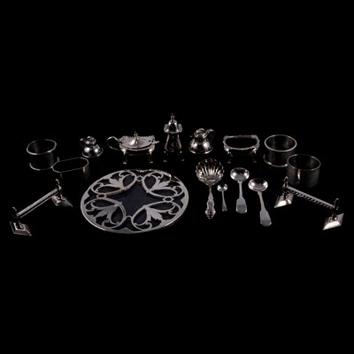 Lot 233 - Pair of silver knife rests, silver condiments, etc.
