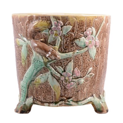 Lot 29 - Thomas Forrester, a majolica jardiniere in the squirrel/prunus design.
