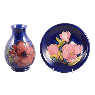 Lot 26 - Walter Moorcoft, a vase in the Anemone design and plate in the Magnolia design.