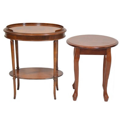 Lot 359 - Reproduction mahogany coffee table, lamp table, oval table, circular table