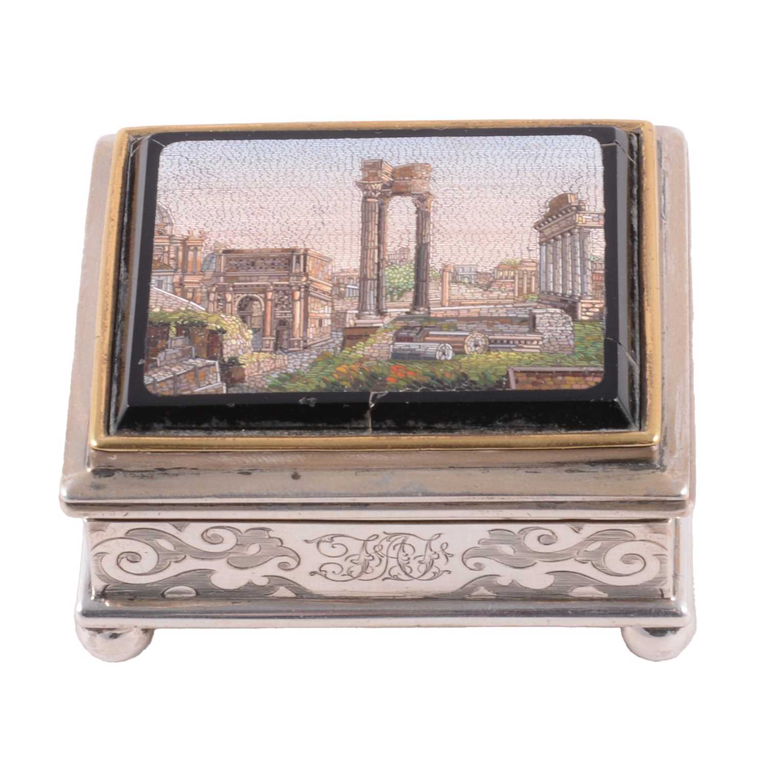 Lot 114 - Silver box, micromosaic lid