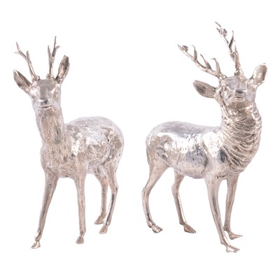 Lot 119 - Two Continental white metal models, stag and deer
