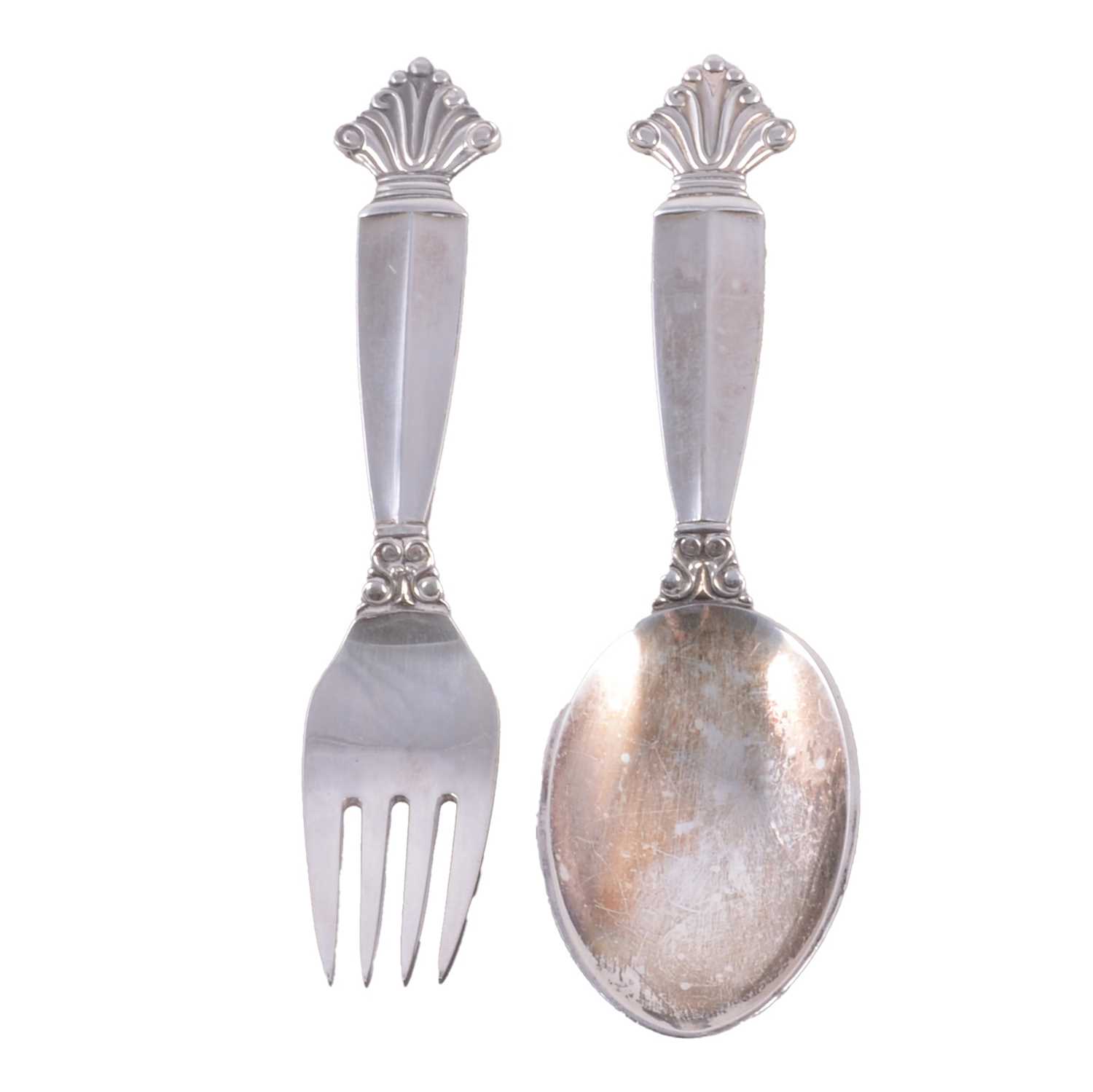 Lot 126 - Georg Jensen silver Christening spoon and fork