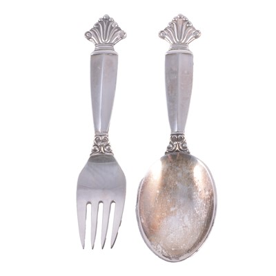 Lot 126 - Georg Jensen silver Christening spoon and fork