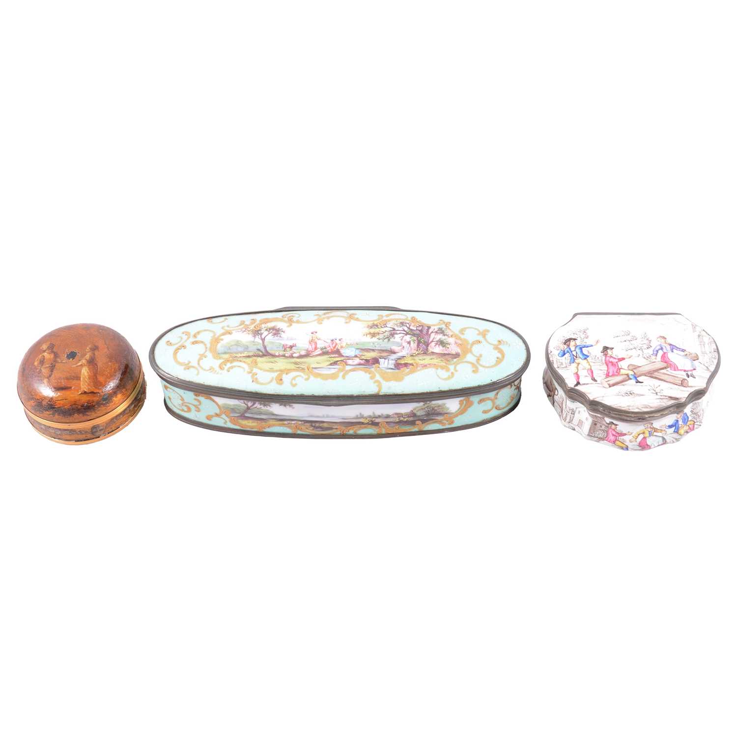 Lot 78 - Two French enamelled boxes and a painted box