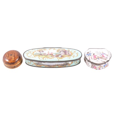 Lot 78 - Two French enamelled boxes and a painted box