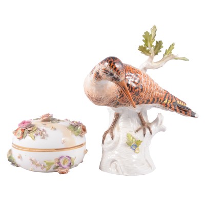 Lot 19 - Meissen porcelain model of a Snipe, and a Meissen covered bowl