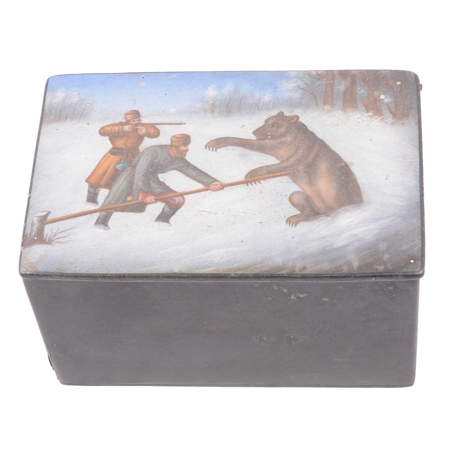 Lot 74 - Russian paper mache box, bear hunt