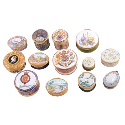 Lot 34 - Halycon Days, Crummles and other enamel and trinket boxes.