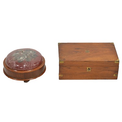 Lot 405 - Victorian burr walnut writing slope and a footstool