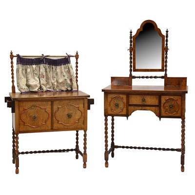 Lot 488 - Walnut and burr walnut dressing table and matching washstand