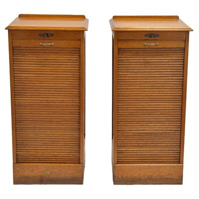 Lot 505 - Pair of oak tambour front filing cabinets
