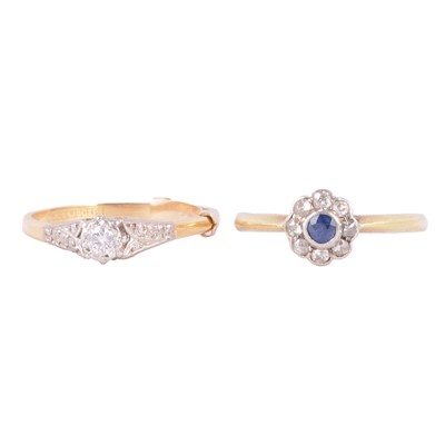 Lot 41 - A diamond solitaire ring, and a sapphire and diamond cluster ring.