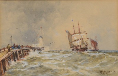 Lot 332 - Frank H Mason, Ships in stormy seas, pair of watercolours.