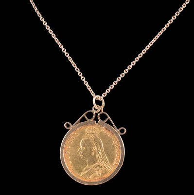 Lot 279 - Gold Half Sovereign Coin pendant on a chain.