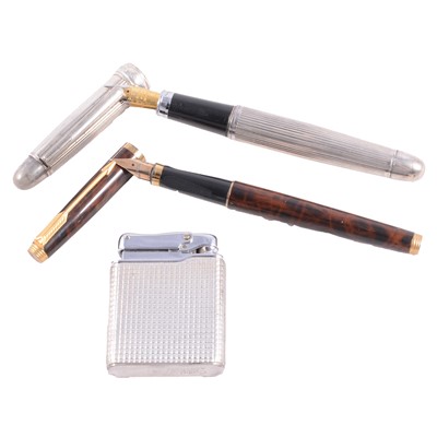 Lot 390 - A Parker fountain pen, Links of London fountain pen, and silver lighter.