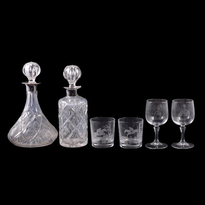 Lot 76 - Two silver mounted decanters and three boxes of glass