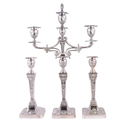 Lot 327 - Walker & Hall silver plated candelabra, and a pair of candlesticks