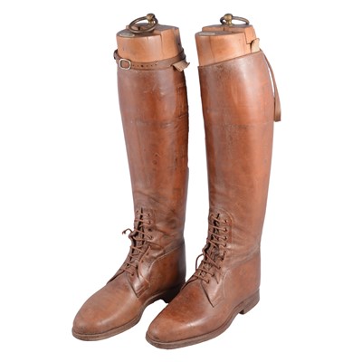 Lot 161 - Pair of brown leather riding boots and wooden trees.