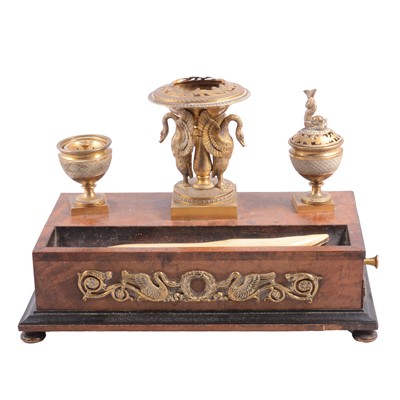 Lot 144 - French Empire figured walnut desk stand