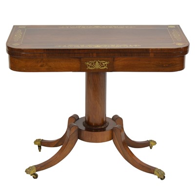 Lot 398 - Regency rosewood and brass inlaid card table
