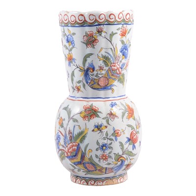 Lot 59 - Faience vase, lobed and wasted body, painted...