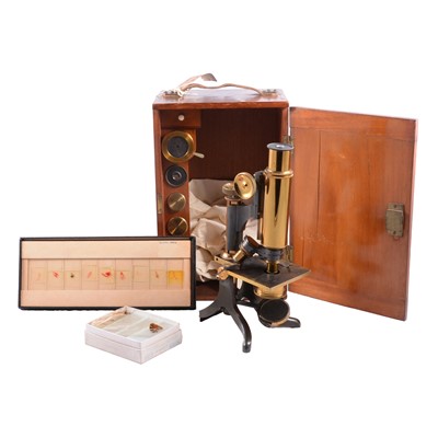 Lot 127 - Victorian part-brass monocular microscope