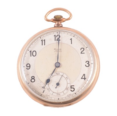 Lot 405 - Rone - a 9 carat yellow gold open face pocket watch.