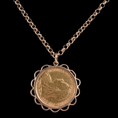 Lot 128 - A Gold Full Sovereign Coin pendant on a chain.