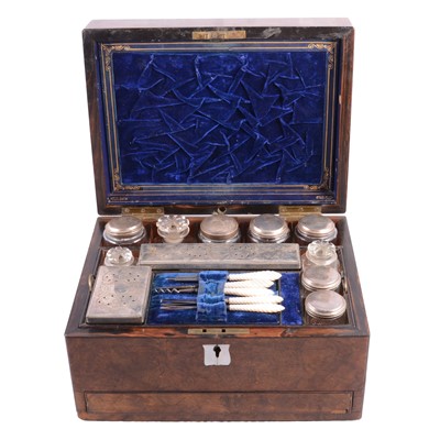 Lot 143 - Victorian burr walnut travelling beauty case