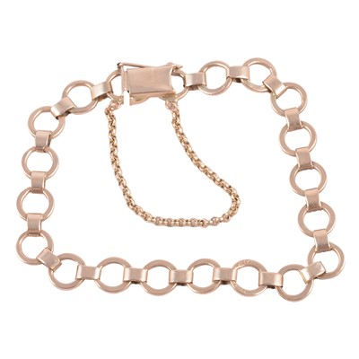 Lot 216 - A 9 carat yellow gold circular link bracelet.