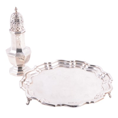 Lot 313 - Silver salver and sugar shaker
