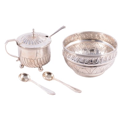 Lot 302 - Georgian silver bowl, silver mustard and spons
