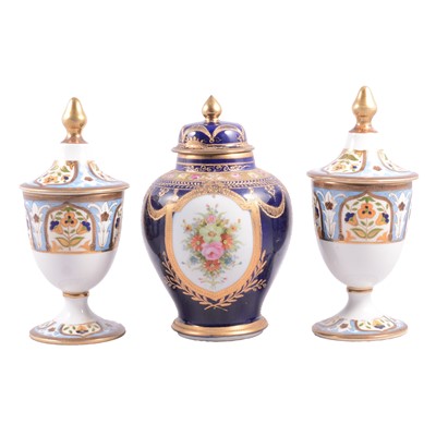 Lot 10 - Pair of Noritake coloured vases, and another covered vase