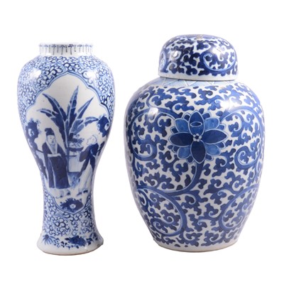 Lot 42 - Chinese blue and white ginger jar, and a baluster-shape vase.