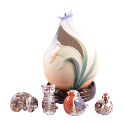 Lot 45 - Franz porcelain vase, four Royal Crown Derby paperweights